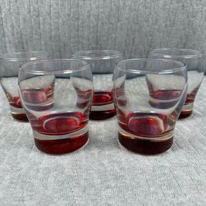 Vintage Elegant Red Base Glass Tumblers Set  3.25"